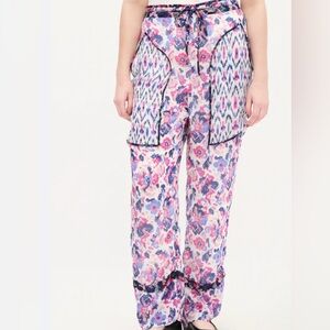 Floral Print Wide-Leg Pajama Pants in Pink & Blue